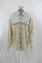 Casual Lapel Long Sleeve Pocket Plaid Splicing Corduroy Women's Jacket by fashioncafee.com