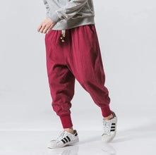 Cotton Linen Harem Pants Men Solid Elastic Waist Streetwear Joggers by fashioncafee.com