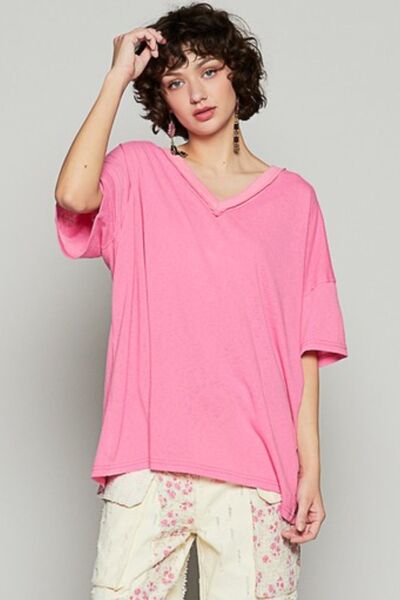 POL V-Neck Half Sleeve T-Shirt by Trendsi