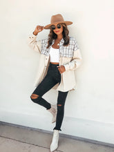 Casual Lapel Long Sleeve Pocket Plaid Splicing Corduroy Women's Jacket by fashioncafee.com