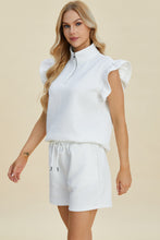 Double Take Full Size Texture Flounce Sleeve Top and Shorts Set by Trendsi