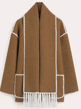 Luxurious Faux Cashmere Splice Overcoat With Scarf by ZenDrop Shipping