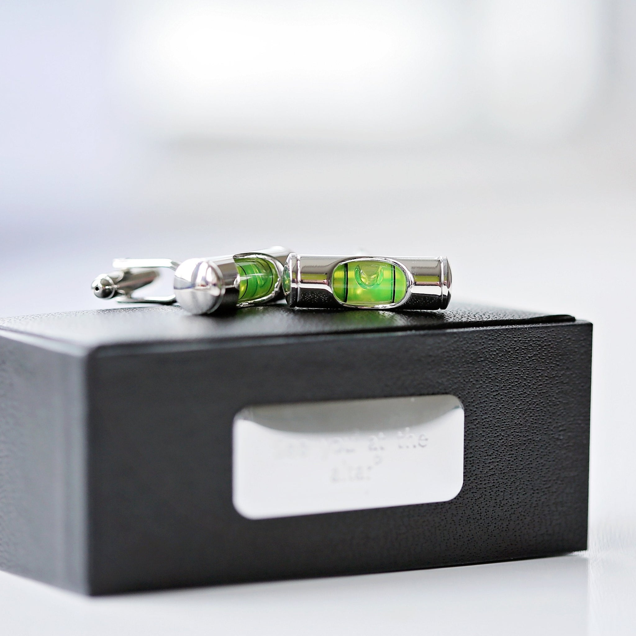 Spirit Level Cufflinks with Engraved Box by The Groovalution / Buddify