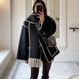 Luxurious Faux Cashmere Splice Overcoat With Scarf by ZenDrop Shipping