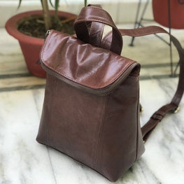 Full Grain Coffee Brown Leather Backpack by fashioncafee.com