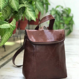 Full Grain Coffee Brown Leather Backpack by fashioncafee.com