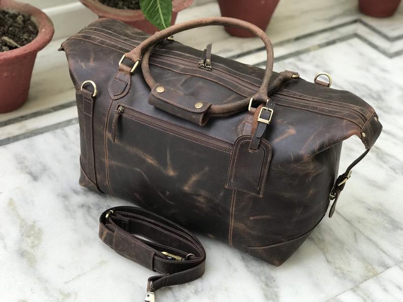 20 Inch Handmade Leather Duffle Weekend Bag