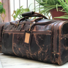 24 inch Genuine Leather Brown Weekend Bag