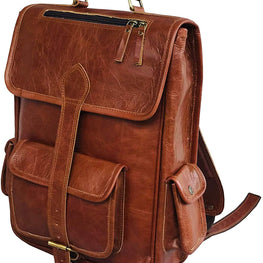 Leather Canvas Rucksack Laptop Backpack by fashioncafee.com