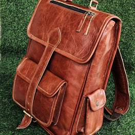 Leather Canvas Rucksack Laptop Backpack by fashioncafee.com