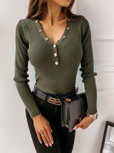 V-neck button top in solid color by Wiio
