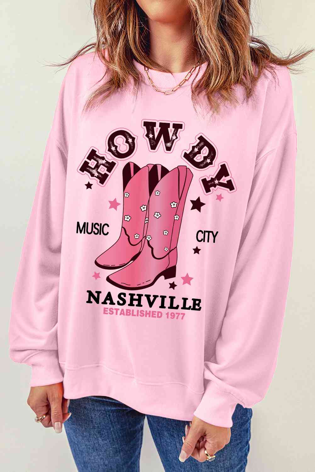 Cowboy Boots Graphic Dropped Shoulder Sweatshirt by Trendsi