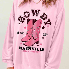 Cowboy Boots Graphic Dropped Shoulder Sweatshirt by Trendsi