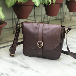 Dark Brown Leather Sling Bag by fashioncafee.com