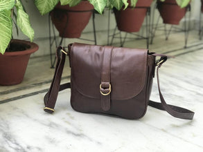 Dark Brown Leather Sling Bag by fashioncafee.com
