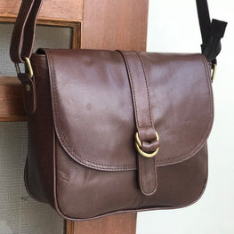 Dark Brown Leather Sling Bag by fashioncafee.com
