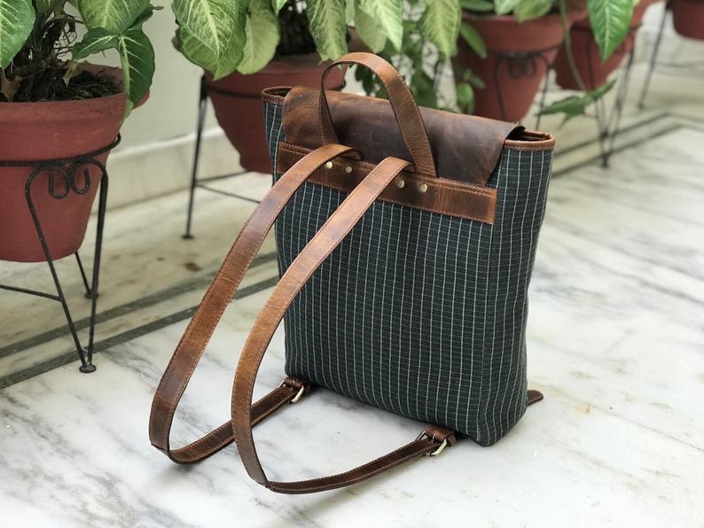 Green Waterproof Canvas Leather Backpack. by fashioncafee.com