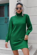 Ribbed Turtle Neck Long Sleeve Mini Sweater Dress by Trendsi