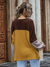 Color Block Waffle-Knit Long Sleeve Top by Trendsi