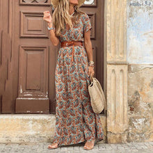 HOT SALE!! Boho Women V Neck Short Sleeve Paisley Print Belt Large Hem Beach Long Dress print dress summer beach dress with belt by fashioncafee.com