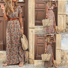 HOT SALE!! Boho Women V Neck Short Sleeve Paisley Print Belt Large Hem Beach Long Dress print dress summer beach dress with belt by fashioncafee.com