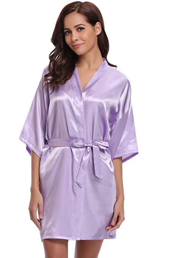 RB032 2018 New Silk Kimono Robe Bathrobe Women Silk Bridesmaid Robes Sexy Navy Blue Robes Satin Robe Ladies Dressing Gowns by CINOLE