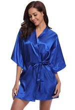 RB032 2018 New Silk Kimono Robe Bathrobe Women Silk Bridesmaid Robes Sexy Navy Blue Robes Satin Robe Ladies Dressing Gowns by CINOLE