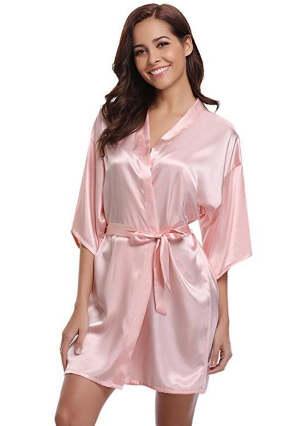 RB032 2018 New Silk Kimono Robe Bathrobe Women Silk Bridesmaid Robes Sexy Navy Blue Robes Satin Robe Ladies Dressing Gowns by CINOLE