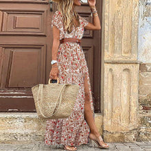 HOT SALE!! Boho Women V Neck Short Sleeve Paisley Print Belt Large Hem Beach Long Dress print dress summer beach dress with belt by fashioncafee.com