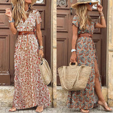 HOT SALE!! Boho Women V Neck Short Sleeve Paisley Print Belt Large Hem Beach Long Dress print dress summer beach dress with belt by fashioncafee.com