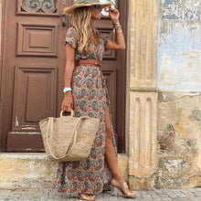 HOT SALE!! Boho Women V Neck Short Sleeve Paisley Print Belt Large Hem Beach Long Dress print dress summer beach dress with belt by fashioncafee.com