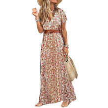 HOT SALE!! Boho Women V Neck Short Sleeve Paisley Print Belt Large Hem Beach Long Dress print dress summer beach dress with belt by fashioncafee.com