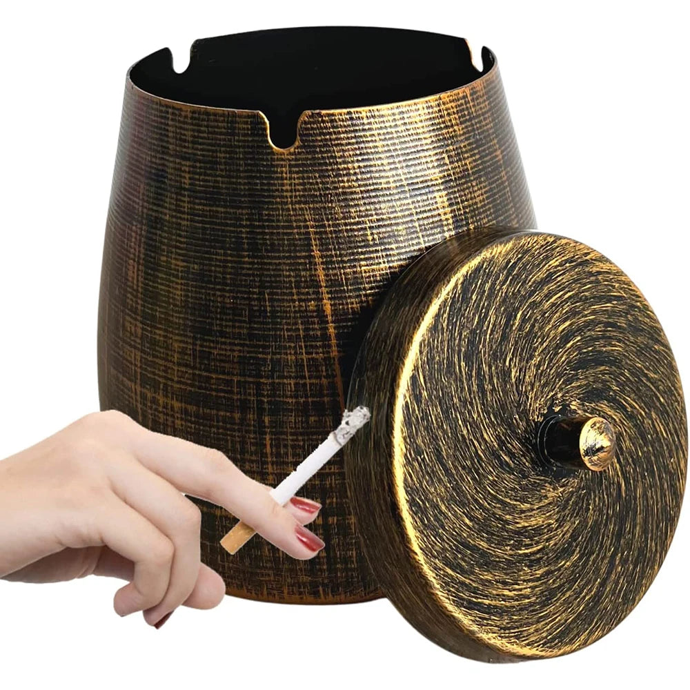 Ashtray with Lid for Cigarette Iron Outdoor Ash Tray Ashtrays for Cigarettes Outdoor Windproof Smokeless Odorless Large Ash Tray by fashioncafee.com