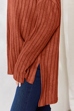 Basic Bae Full Size Ribbed Half Button Long Sleeve High-Low T-Shirt by Trendsi