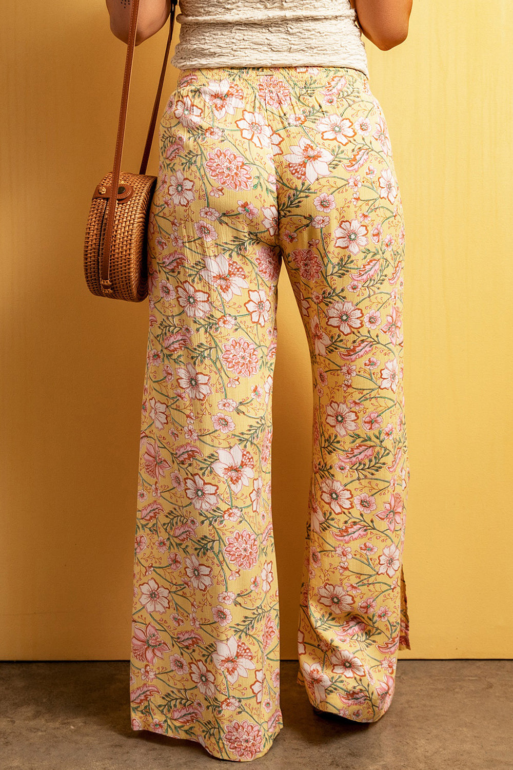 Floral Slit Wide Leg Pants by Trendsi
