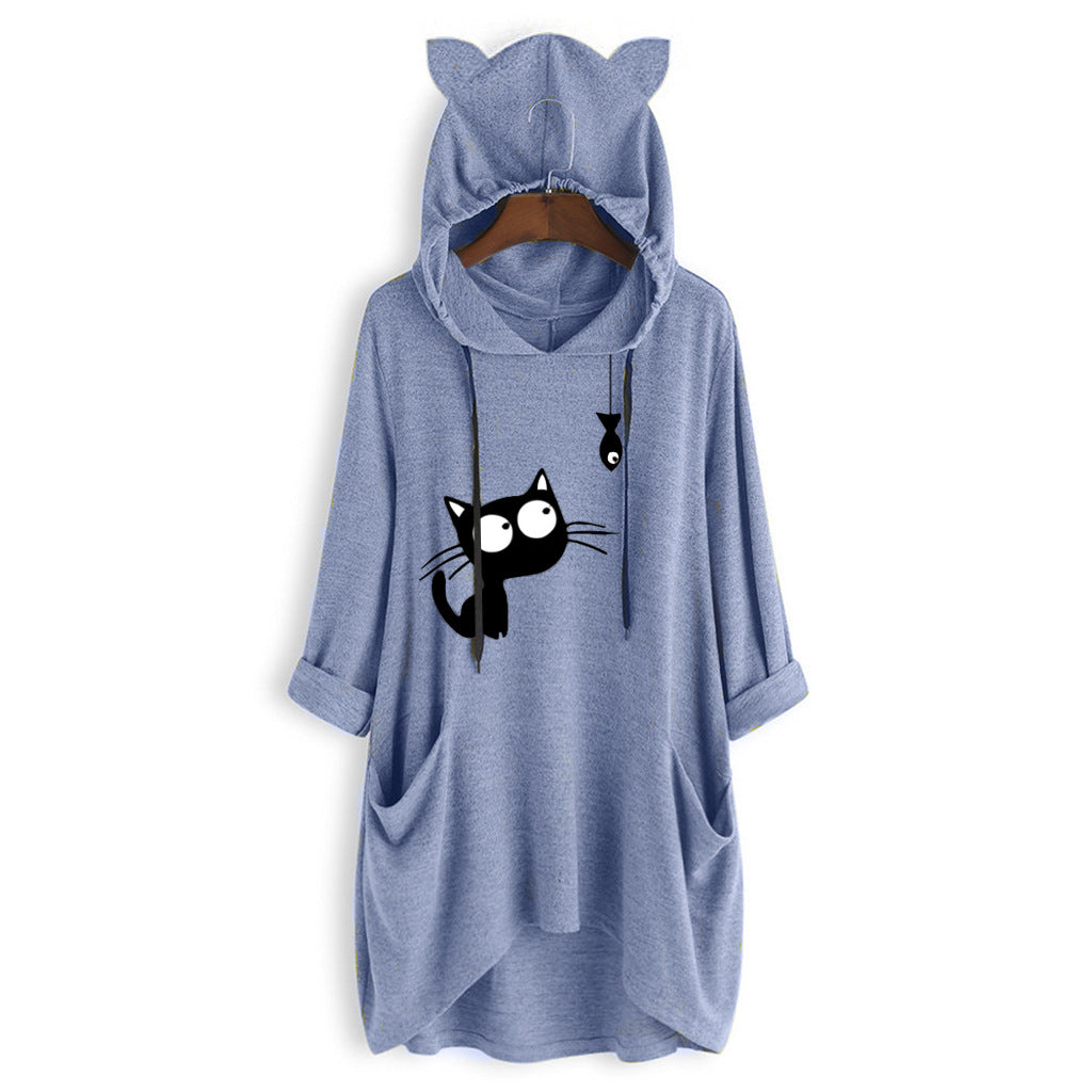Knit hooded top sweater print long-sleeved by Wiio
