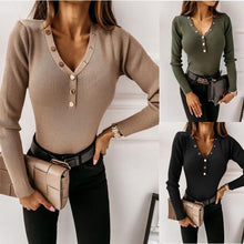 V-neck button top in solid color by Wiio