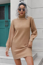 Ribbed Turtle Neck Long Sleeve Mini Sweater Dress by Trendsi