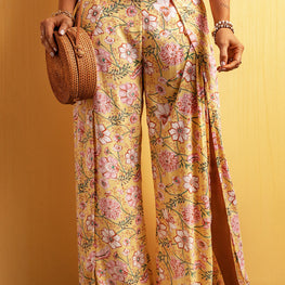 Floral Slit Wide Leg Pants by Trendsi