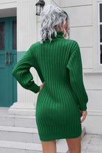 Ribbed Turtle Neck Long Sleeve Mini Sweater Dress by Trendsi