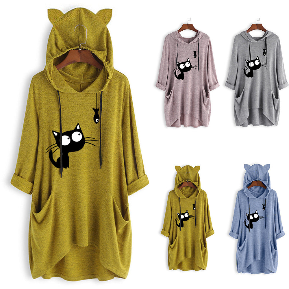 Knit hooded top sweater print long-sleeved by Wiio