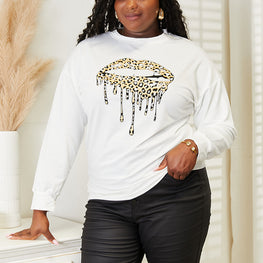 Double Take Graphic Dropped Shoulder Round Neck Sweatshirt by Trendsi