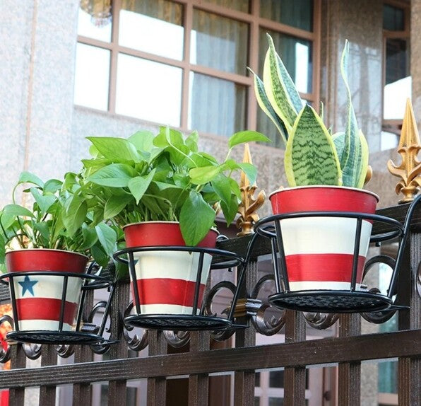 European Style Balcony Iron Flower Stand Outdoor Hanging Basket by USAdrop