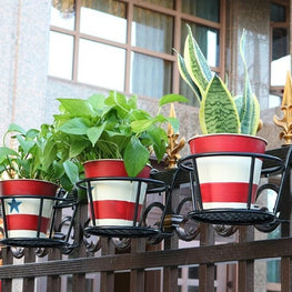 European Style Balcony Iron Flower Stand Outdoor Hanging Basket by USAdrop